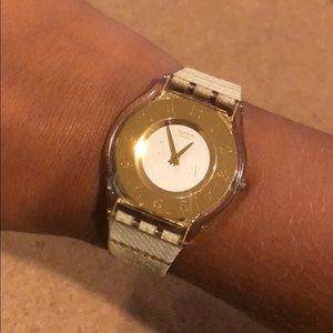 Gold & Tan Swatch Watch
